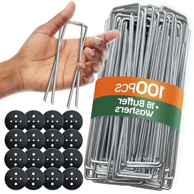 Imagen del producto de Anclajes para jardín - Para exteriores - Fijación al aire libre - Acero galvanizado - 100 unidades - Color plateado