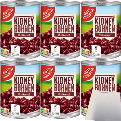 Produktbild von Gut & Günstig Kidneybohnen dunkelrot 6er Pack (6x400g Dose) + usy Block