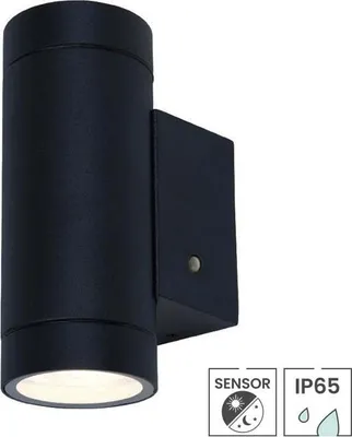 Produktbild von Außenleuchte mit Sensor Sami | Dämmerungssensor | GU10-Fassung | IP65 | Up & Downlight | Ø 65 mm | Mattschwarz