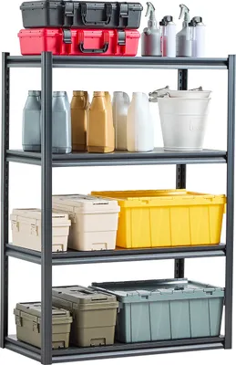 Zdjęcie produktu dla Regały garażowe VEVOR, 2500 lbs, regały wtykowe, regulowane metalowe regały magazynowe, 4 półki, 508 x 1016 x 1447,8 mm, do kuchni, warsztatu, piwnicy, magazynu, czarne