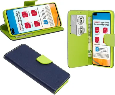 Produktbild von Buch Tasche "Fancy" für Huawei P40 Handy Hülle Etui Brieftasche Schutzhülle mit Standfunktion, Kartenfach Blau-Grün