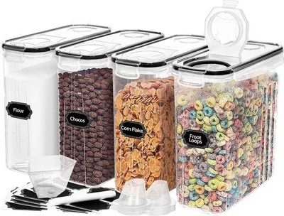 Zdjęcie produktu dla 4 przezroczyste plastikowe pojemniki do przechowywania żywności o pojemności 4 l na zboża, mąkę i cukier