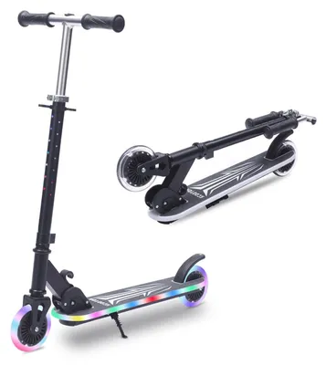 Immagine prodotto di Monopattino per bambini - Monopattino pieghevole a 2 ruote - Manubrio regolabile in altezza da 75 a 90 cm - Ruote e pedana con LED - Ruote inPoliuretanoda 11 cm - Freno posteriore - Portata massima 50 kg - Nero