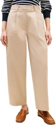 Productafbeelding van Tommy Hilfiger Plissé broek met wijde pijpen, Broek, Dames, Volwassen, Beige, Sluiting met haak en rits, Twee steekzakken in de taille
