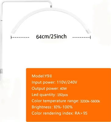 Immagine prodotto di FOSOTO Fotografia Luce LED a mezzaluna, potenza 45W, temperatura colore regolabile 3200-5600K, bianco FT-Y9II