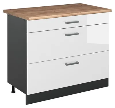 Imagen del producto de Mueble bajo de cocina Vicco R-Line Blanco alto brillo/Antracita 100 cm encimera Roble dorado, Model 71596
