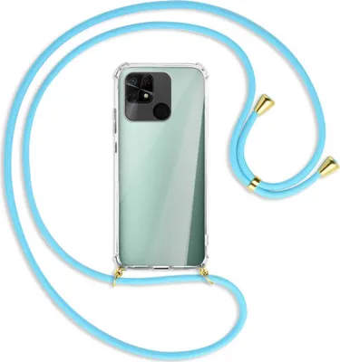 Produktbild von Handykette Backcover-Schutzhülle mit Band (Metall goldfarben) für Xiaomi Redmi 10C - himmelblau