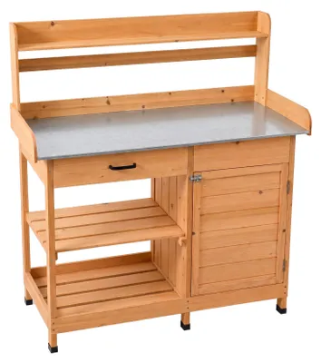 Image de Gröunden - Table de Travail de Jardinage 102x125x41,4 cm avec Étagère en Métal et Armoire en Bois Massif