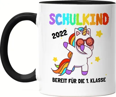 Produktbild von Schulkind 2022 Tasse Schwarz Einschulung Einhorn Dab Schulanfang Schule Erstklässler Schuleinführung