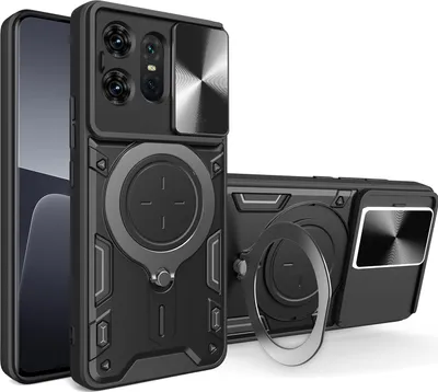 Immagine prodotto di Custodia per Motorola Edge 50 Pro Custodia resistente a doppio strato con copertura della fotocamera e supporto ad anello Nero
