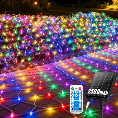 Solar-Lichtnetz 3x2m, 204 LEDs, 2500 mAh, 8 Modi, Timer