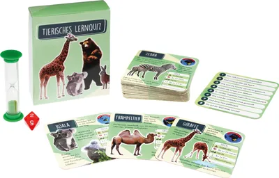 Produktbild von Tierisches Lernquiz Gesellschaftsspiel mit Sanduhr und Würfel