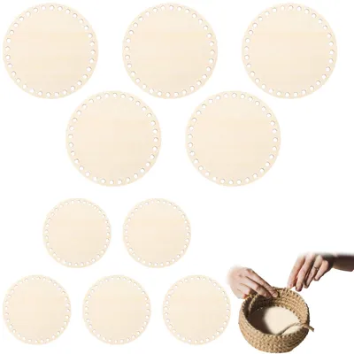 Produktbild von Korbboden zum Häkeln - Set aus 10 Holzunterlagen - Für Taschen und Aufbewahrungskörbe - 15 cm und 20 cm Durchmesser