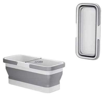 Image de INF Seau à serpillère pliable (pour serpillières de moins de 37,5 cm) – seau pliable peu encombrant, blanc et gris, en silicone et PP, avec poignée
