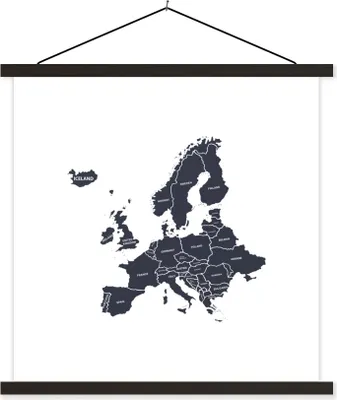 Produktbild von MuchoWow® Textilposter Karten - Europa - Schwarz - Weiß 90x90 cm mit schwarzem Rahmen - Magnetisches
