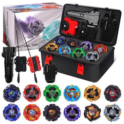 Produktbild von Set mit 12 Kreiselspinnen mit 3 Auswurfmechanismen und Aufbewahrungsbox