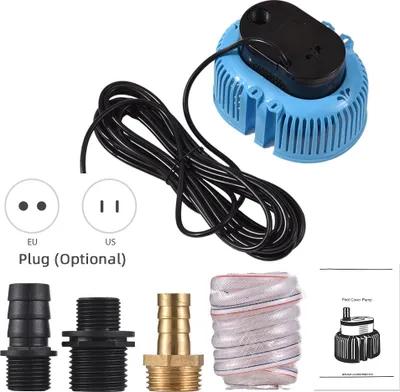 Image de Pompe de couverture de piscine 75W 2000L/h, pompe submersible avec 3 adaptateurs, 5m de tuyau de vidange & 7,5m de câble d'alimentation, pompe à eau pour piscine