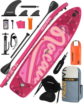 Produktbild von NACATIN aufblasbares SUP Board 12' mit Kajaksitz, breites 91cm Deck für Erwachsene & Familie, mit Paddel, Pumpe & komplettem Zubehör, Pink