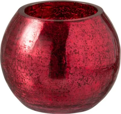 Image de J-Line J-Line Photophore Boule Fissuré - Verre - Rouge Brillant - Small