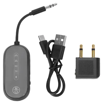 Zdjęcie produktu dla Nadajnik Bluetooth 5.4 Odbiornik Adapter samolotowy Obsługa 2 słuchawek 3,5 mm AUX Bezprzewodowy dla telewizora Samolot Linie lotnicze Samochód Domowy zestaw stereo