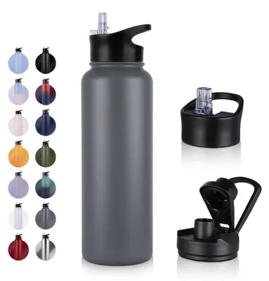 Produktbild von Wasserflasche 1200 ml - Isoliert - Edelstahl - Doppelwandig - BPA-frei - Auslaufsicher - Mit Strohhalm - Trinkflasche