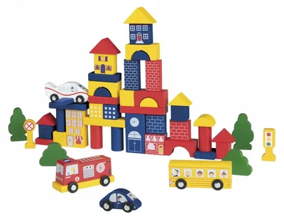 Produktbild von PLAYTIVE Holzbausteine 50 Elemente Stadt