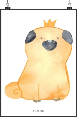 Produktbild von Mr. & Mrs. Panda Bild Mops Krone DIN A1 - Weiß - Geschenk, Hund, grafikposter, Sprüche, Königlich, Lustig, Kunstdruck, wanddeko, Wandbild, Plakat