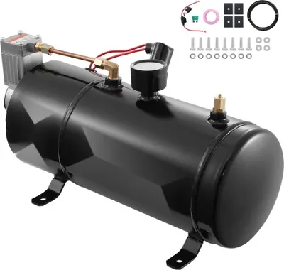 Produktbild von 12V Luftkompressor Set - 3L Tank - Zughorn Luftkompressor Kit - 90-120 psi - Zug-Lufthupen System - Reifen, LKWs, SUVs - Schwarz