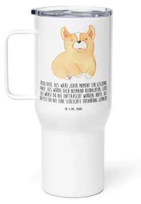 Produktbild von Mr. & Mrs. Panda Kaffee-to-go-Becher Corgie - Weiß - Geschenk, Thermobecher, To-Go-Becher, Spruch, Mehrweg-Kaffeebecher, Sprüche, Hund, Lebensfreude, Lebensfroh, Teetasse