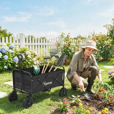 Produktbild von Bollerwagen faltbar, Handwagen klappbar, Transportwagen 80 kg, Schwarz | 90 L | Griff 72–99 cm | 600D Oxford