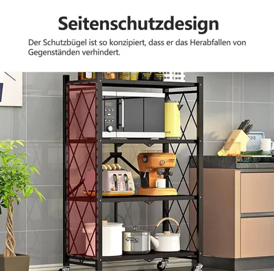 Produktbild von Servierwagen klappbar mit 4 Rollen, 4 Etagen, Metall, Schwarz