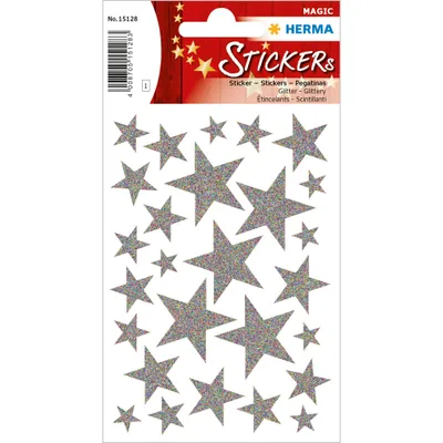 Produktbild von HERMA Weihnachts-Sticker MAGIC "Sterne silber" glittery 1 Blatt à 26 Sticker