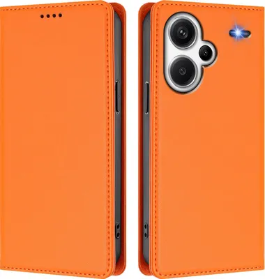 Produktbild von Handyhülle für Xiaomi Redmi Note 13 Pro+, Kunstleder Klapphülle Stoßfeste Magnetische Hülle mit Ständer Orange