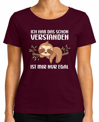 Imagen del producto de Camiseta para mujer, color burdeos, talla M. Diseño: "Entendido. Me da igual. Perezoso. Durmiendo. Frase divertida. Ironía."