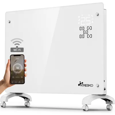 Obrázok produktu pre Elektrický konvektorový ohrievač – 1500 W, sklenený panel – s časovačom a Wi-Fi ovládaním