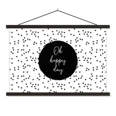 Produktbild von MuchoWow® Textilposter Zitate - Text - Oh happy day - Glück 90x60 cm mit schwarzem Rahmen - Aufhängungssatz