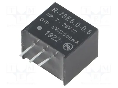 Image de 1 x Convertisseur DC/DC. Tension d'entrée : 7 ÷ 28V. Boîtier SIP3. Modèle : R-78E5.0-0.5. Convertisseur DC/DC, puissance : 2,5W, courant de sortie : 500mA