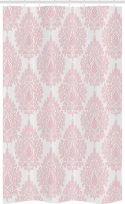 Image de ABAKUHAUS Rideau de douche étroit en damas, motif victorien rose, ensemble de décoration de salle de bain en tissu avec crochets, 120 x 180 cm, rose et blanc