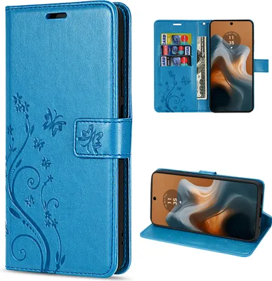 Produktbild von Hülle Motorola Moto G34 Handyhülle mit [Standfunktion][Kartenfächern] in Blau