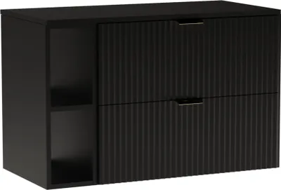 Produktbild von WENA Waschtischunterschrank 100 cm, geriffelte Fronten, Griffe aus Metall in der Farbe Gold (Farbe: Schwarz)