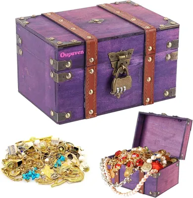 Image de Coffre en bois avec cadenas, dimensions : 21,5 x 15 x 13 cm, pour enfants