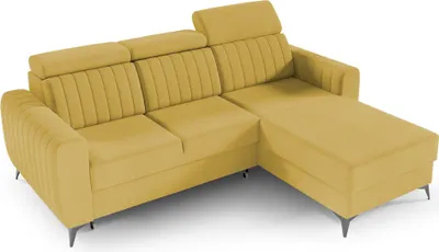 Produktbild von Ecksofa mit Schlaffunktion und Bettkasten, Couch für Wohnzimmer, Schlafsofa, Eckcouch L-Form Sofagarnitur Sofa Wohnlandschaft - Ottomane links als auch rechts montierbar - 238x93x176 cm - Ecksofa MOSTA I Gelb (Monolith 48)