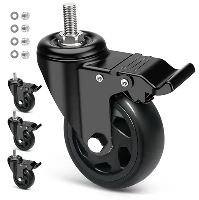 Productafbeelding van Meubelwiel met Rem 100 mm - Zwenkwielen M12 x 30 mm, Draagkracht 500 kg