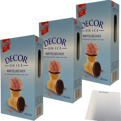 Produktbild von De Beukelaer Decor on Ice Waffelbecher extras Knusprig für Eis Dessert oder Likör 48 Stück (3x60g Packung) + usy Block
