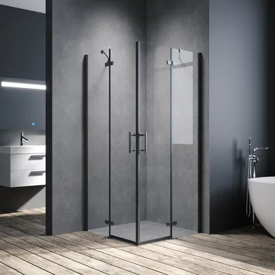 Produktbild von SONNI Schwarzes 90x90x195cm Scharniertür Duschabtrennung Duschkabine Eckeinstieg Dusche Nano Glas Eckdusche 6mm ESG-Sicherheitsglas