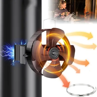 Produktbild von Wärmebetriebener Kaminventilator - Ofenventilator mit 4 Flügeln - 180° verstellbar - 50–350 °C - Aluminium - Für Holzofen und Kamin