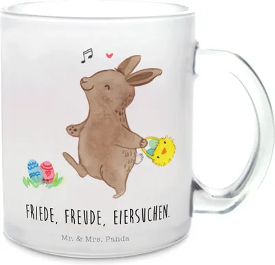 Produktbild von Mr. & Mrs. Panda Teetasse Glas Hasen Eier suchen - Transparent - Geschenk, Pott, Kakaotasse, Tee Tasse, Trinkglas, Haferl, Ostern