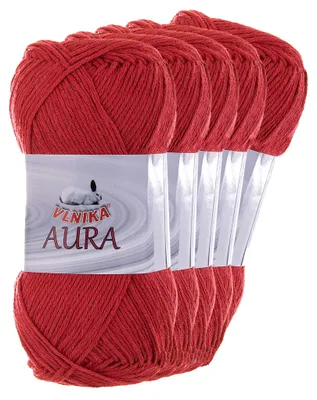 5 x 100g Aura unifarben Sommergarn Häkelgarn Strickgarn Baumwolle Leinen rot