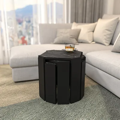 Produktbild von Skye Decor, Lori - Black, Marble, Couchtisch, Schwarz, 100 % MELAMINBESCHICHTETE SPANPLATTEN, 44,5 x 44,5 x 41 cm