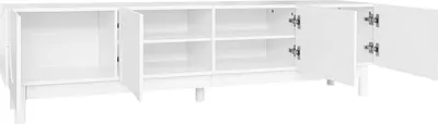 Immagine prodotto di okwish Mobile TV Lowboard, 2 ante con ripiani, mobile TV con gambe in legno massiccio e ripiani, Bianco